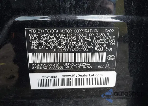 2010 Lexus Ls 460 z USA, uszkodzony, nr VIN JTHBL5EF1A5092734